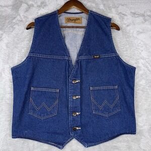 Wrangler Men's Size Large Vintage Western Button-up Cotton Blue Jean Vest Cowboy